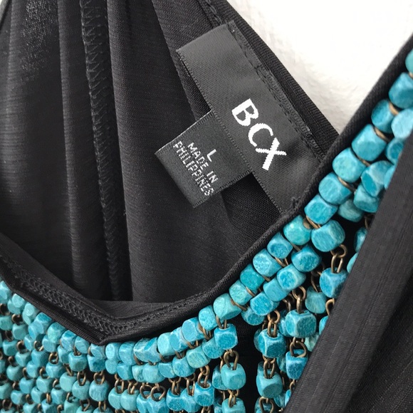 Black Mini Dress w/ Draped Neck & Beaded Accents - Picture 8 of 8